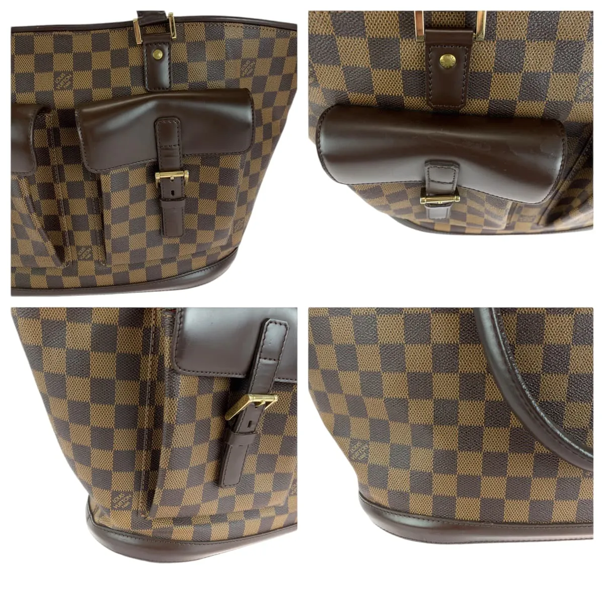 LOUIS VUITTON Tote Bag N51120 PVC Brown Gold Metal Tote Bag Shoulder Bag Damier Manosque GM Women Used