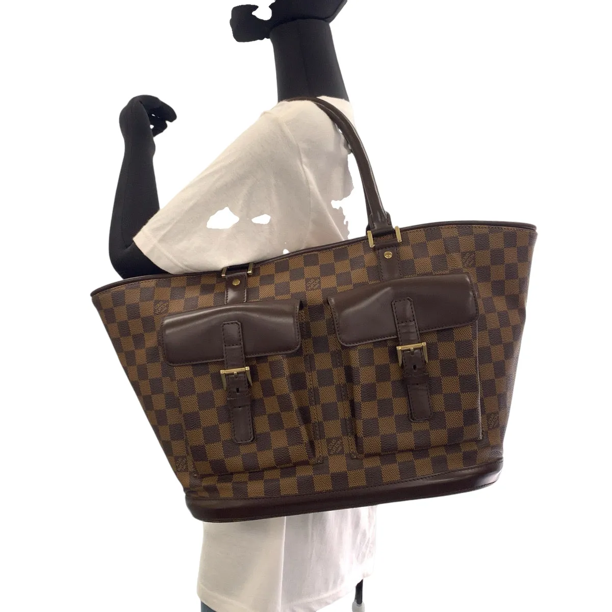 LOUIS VUITTON Tote Bag N51120 PVC Brown Gold Metal Tote Bag Shoulder Bag Damier Manosque GM Women Used