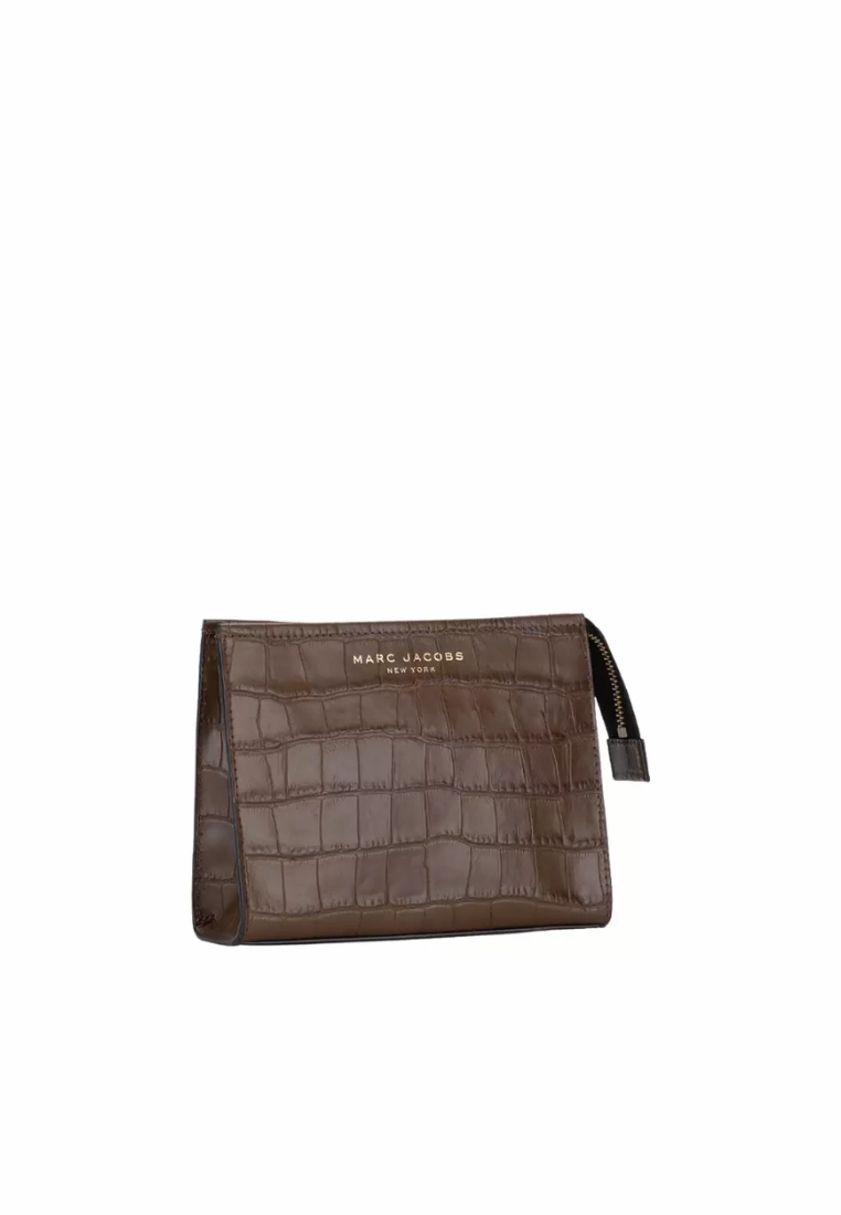 Marc Jacobs Grind Crocodile Cosmetic Pouch Bag Embossed In Dark Brown 4S3SCP001S03