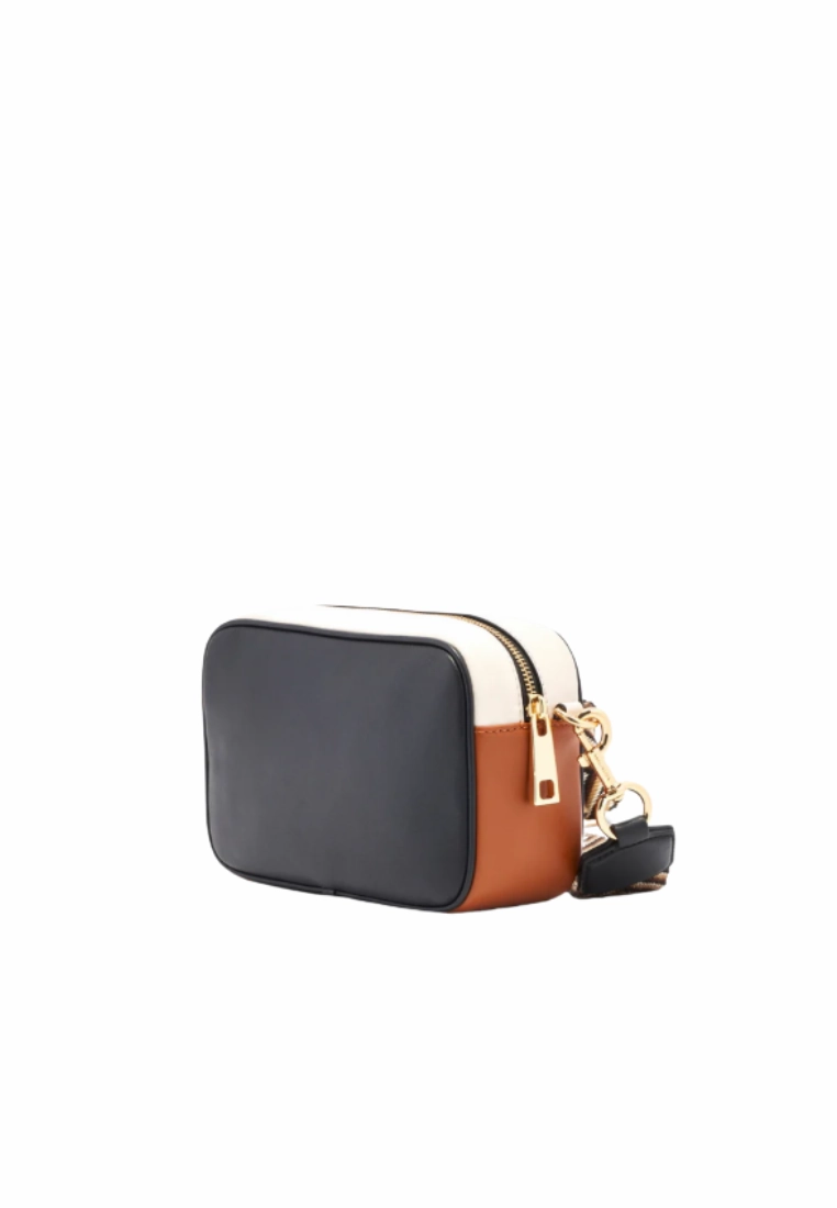 Marc Jacobs Signet Leather Camera Bag H125L01RE21 with Arrow Webbing Strap In Black Multi