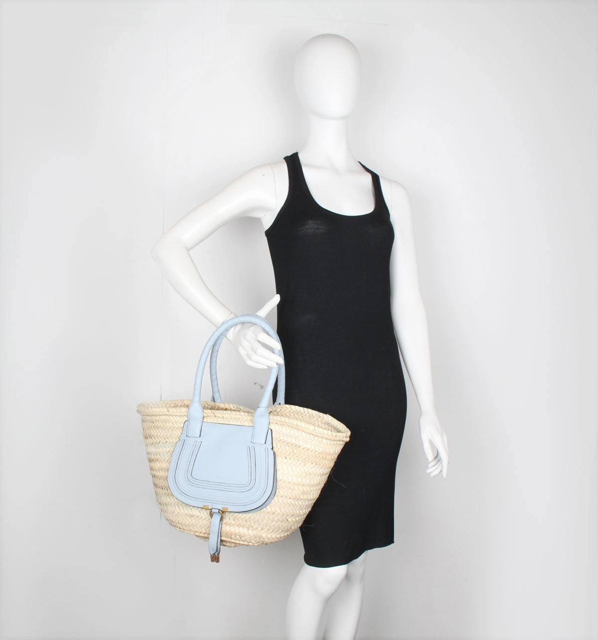 Marcie Raffia Basket Tote, Shady Blue
