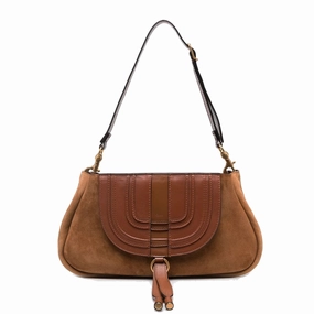 Marcie Suede Shoulder Bag, Caramel