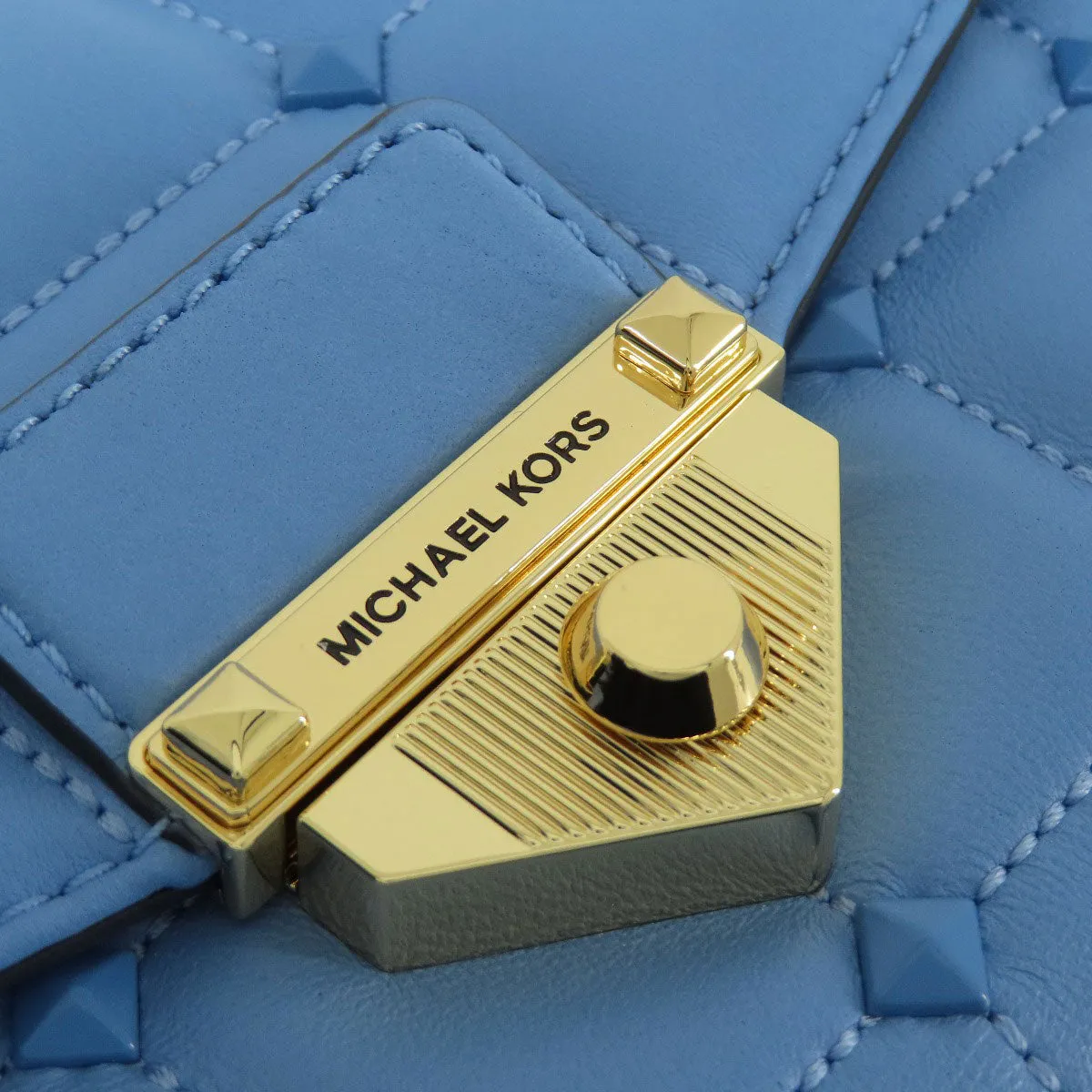 MICHAEL KORS Shoulder Bag leather blue Quilted Studded ChainShoulder Women Used