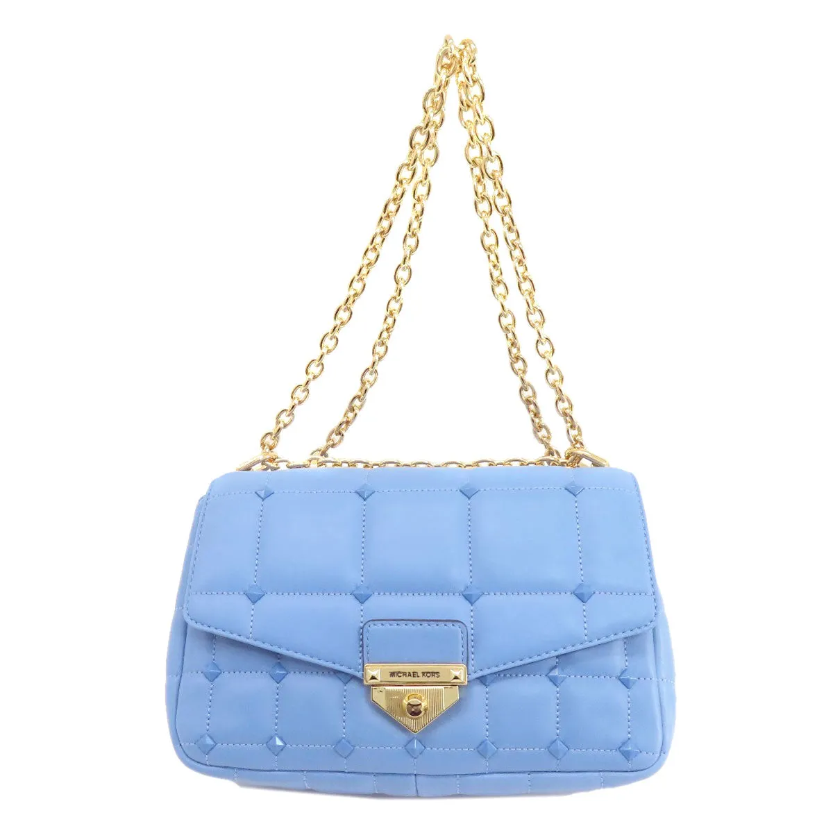 MICHAEL KORS Shoulder Bag leather blue Quilted Studded ChainShoulder Women Used