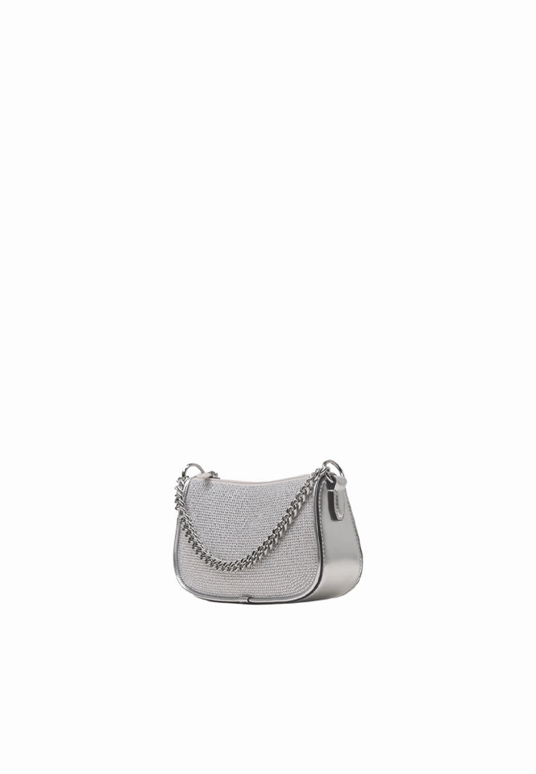 Michael Kors Carmela Small Pouchette Rhinestone Chain Shoulder Bag In Silver 35F4S1QC5S