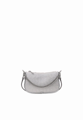 Michael Kors Carmela Small Pouchette Rhinestone Chain Shoulder Bag In Silver 35F4S1QC5S