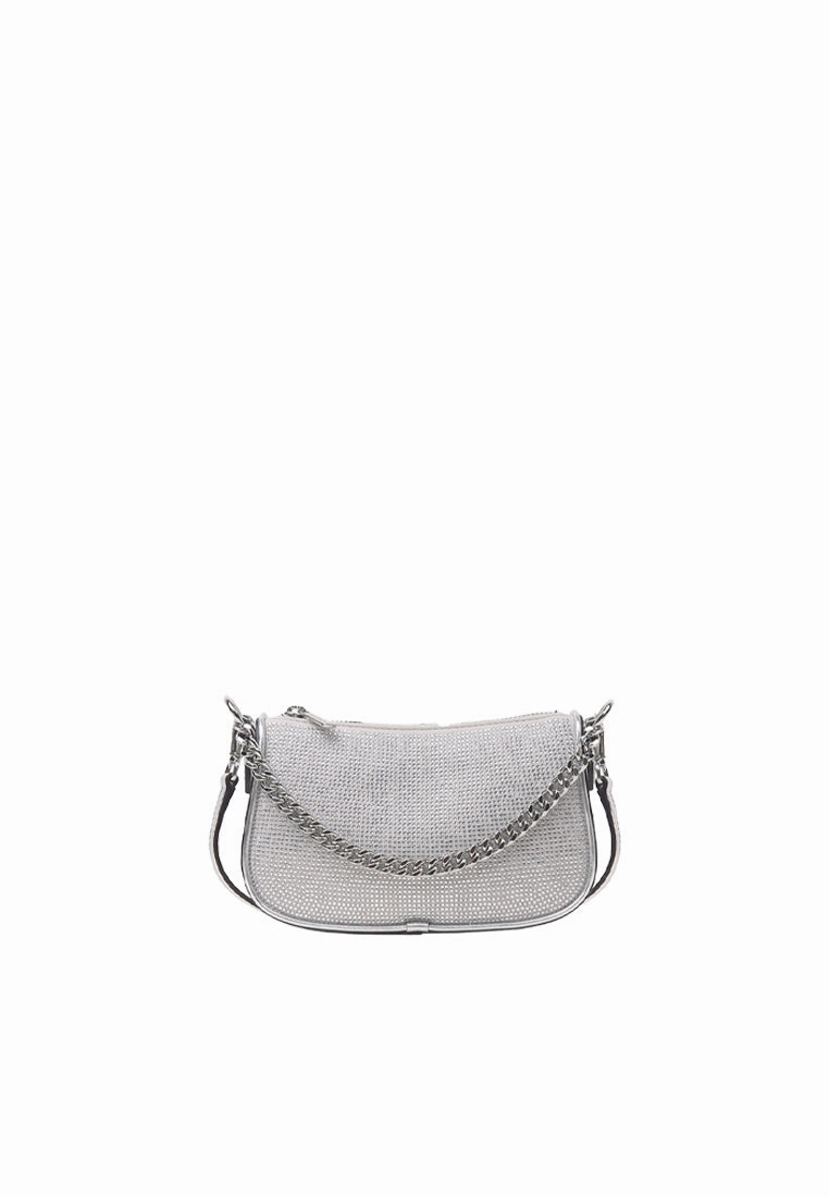 Michael Kors Carmela Small Pouchette Rhinestone Chain Shoulder Bag In Silver 35F4S1QC5S