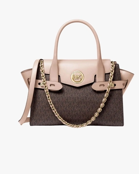 Michael Kors Carmen Small Flap Belted Satchel (Brown/Soft Pink)