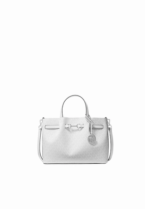 Michael Kors Carson Medium Satchel Bag Signature Logo In Optic White 35S5S2ZS3V