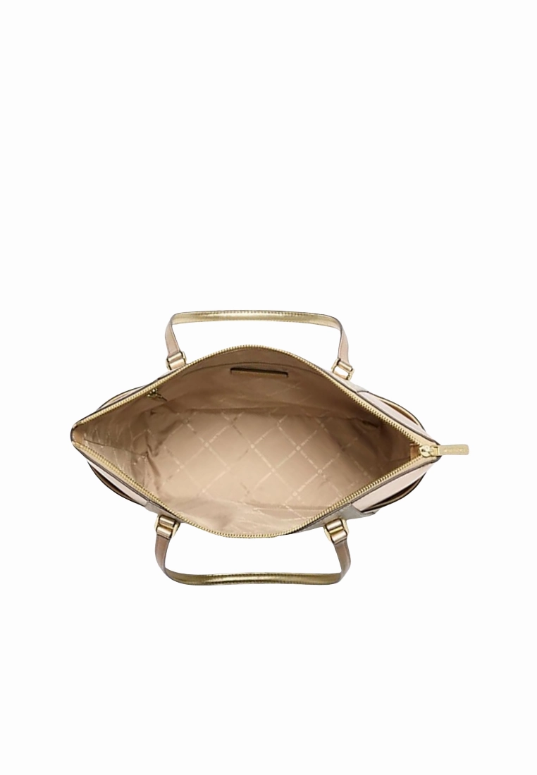 Michael Kors Charlotte Tote Bag Metallic Top-Zip In Pale Gold 35F4GCFT3V