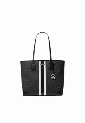 Michael Kors Eva Large Signature Logo Stripe Tote Bag In Black Noir 35R5SV0T7V
