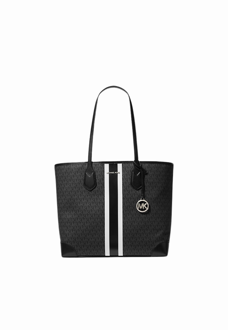 Michael Kors Eva Large Signature Logo Stripe Tote Bag In Black Noir 35R5SV0T7V