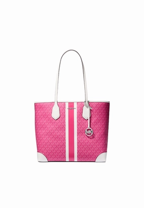 Michael Kors Eva Large Signature Logo Stripe Tote Bag In Dragonfruit 35R5SV0T3M