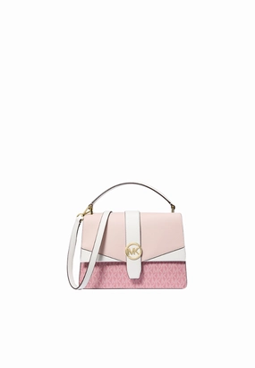 Michael Kors Greenwich Medium Satchel Bag Signature Logo In Powder Blush Multi 35S5Ggrs6V