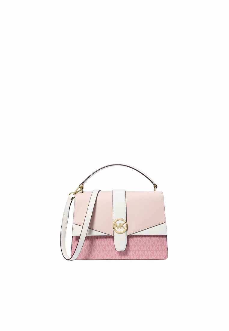 Michael Kors Greenwich Medium Satchel Bag Signature Logo In Powder Blush Multi 35S5Ggrs6V