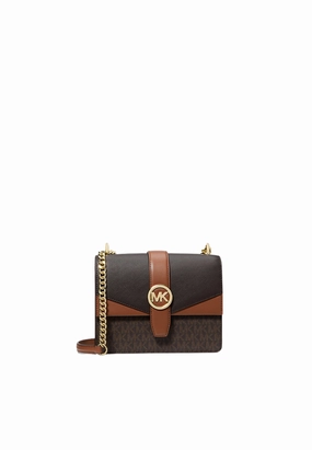 Michael Kors Greenwich Small Crossbody Bag Colour-Block Signature Logo In Brown Multi 35S5Ggrc1B