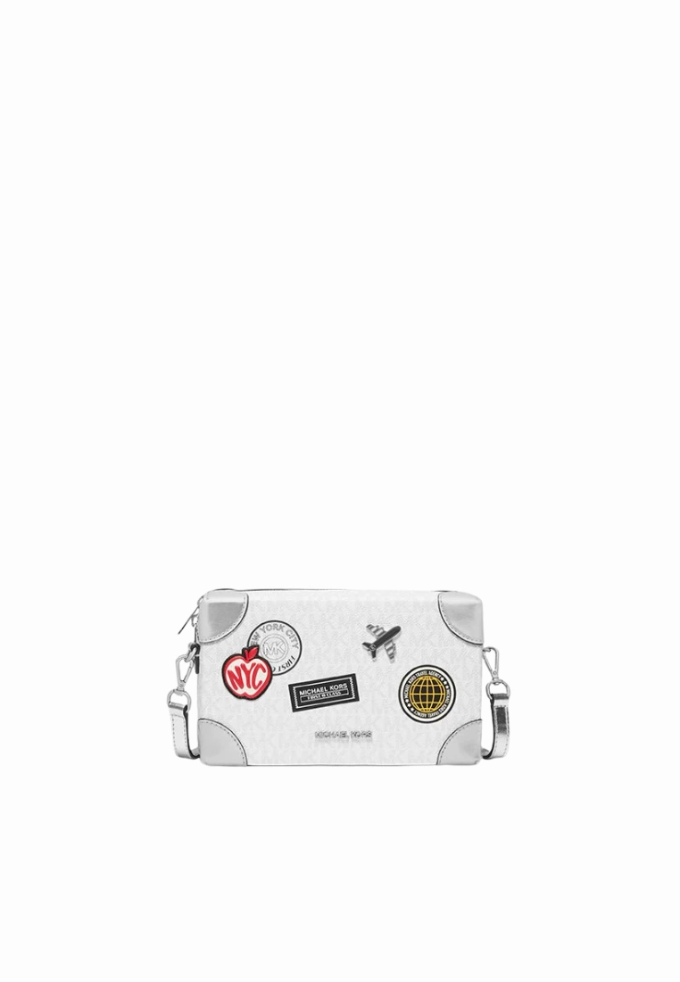 Michael Kors Jeanie Small Embellished Signature Logo Crossbody Bag In Optic White 35R5S0JC1L
