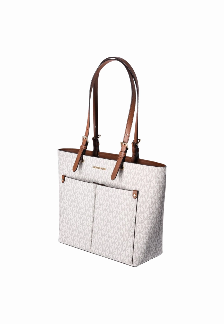 Michael Kors Jet Set Medium Logo Pocket Tote Bag Signature In Vanilla 35F3GTVT3B