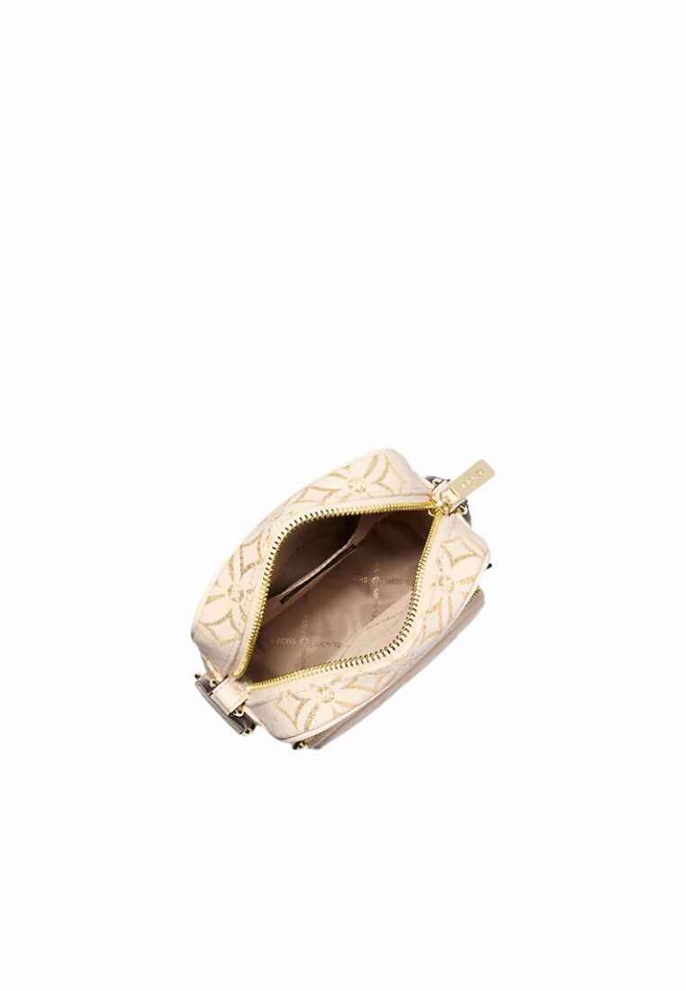 Michael Kors Jet Set Medium Metallic Logo Jacquard Crossbody Bag In Light Cream Pale Multi 35F4GTTC2J