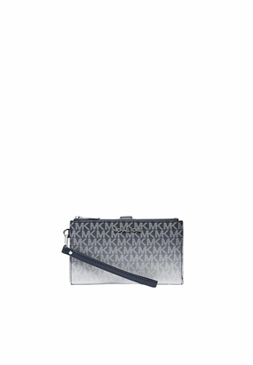 Michael Kors Jet Set Signature Logo Large Ombre Wallet In Navy Bleu Marine 35R5STVW3V