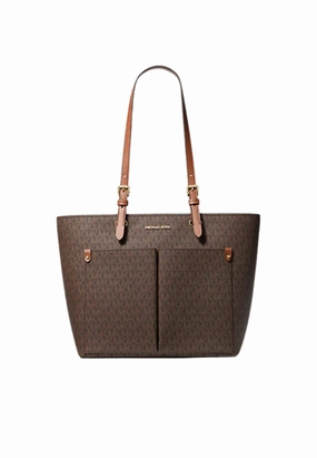 Michael Kors Jet Set Travel Handbag Medium Double Pocket Tote In Signature Brown 35F3GTVT3B