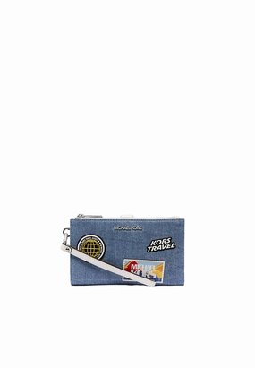 Michael Kors Jet Set Travel Large Embellished Signature Logo Wristlet In Denim 35R5STVW3C