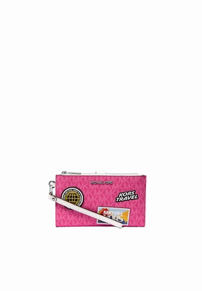 Michael Kors Jet Set Travel Large Embellished Signature Logo Wristlet In Dragon Fruit 35R5STVW7B