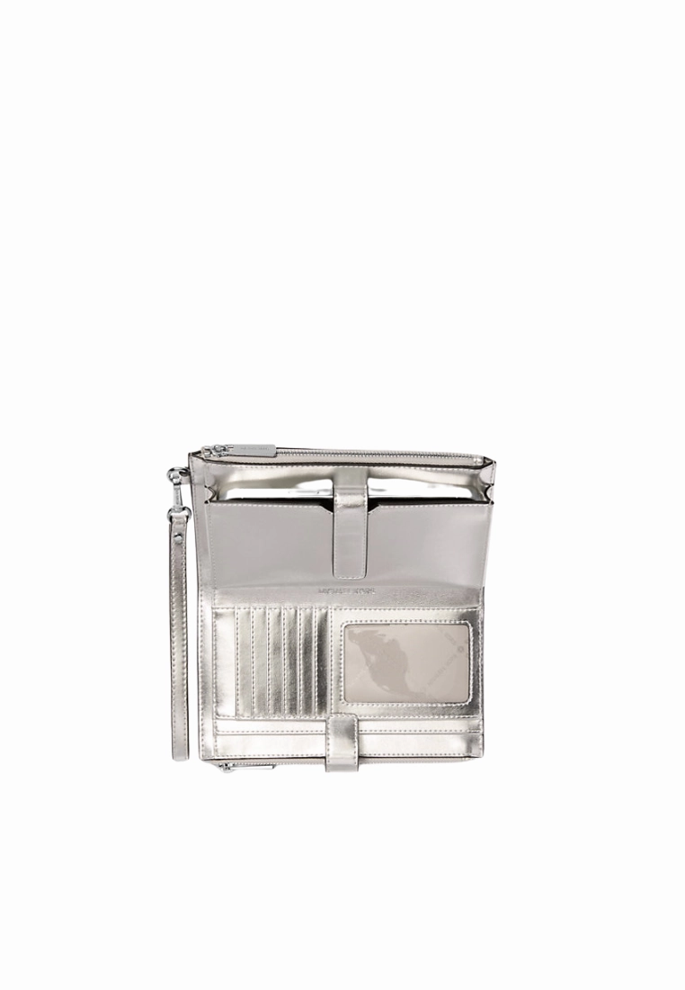 Michael Kors Jet Set Travel Large Embellished Signature Logo Wristlet In Optic White 35R5STVW3B