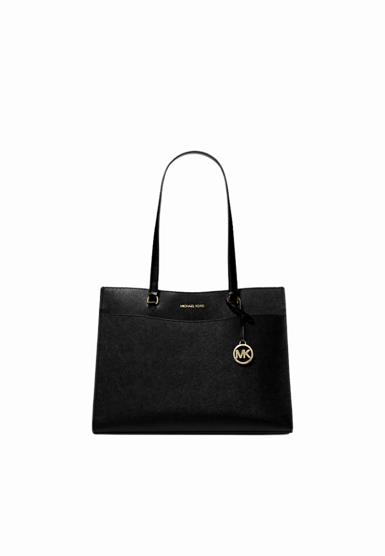 Michael Kors Jet Set Travel Large Saffiano Leather Tote Bag With Pouch In Black Noir 35F4GTVT9L