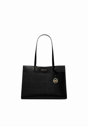 Michael Kors Jet Set Travel Large Saffiano Leather Tote Bag With Pouch In Black Noir 35F4GTVT9L