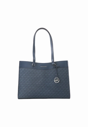 Michael Kors Jet Set Travel Large Signature Logo Pocket Tote Bag In Admiral 35F4STVT9B