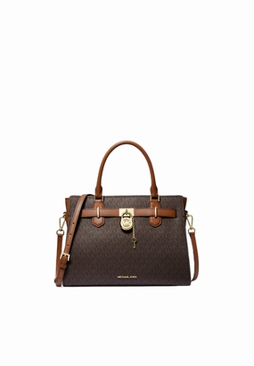 Michael Kors Medium Signature Hamilton 35F1GHMS2B Satchel Bag In Brown Acorn
