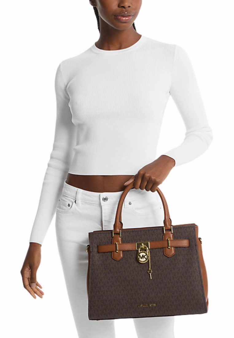 Michael Kors Medium Signature Hamilton 35F1GHMS2B Satchel Bag In Brown Acorn