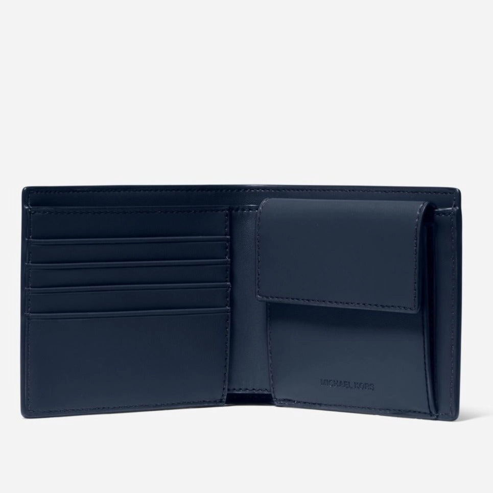 Michael Kors Mens Cooper Leather Billfold Wallet Navy with Coin Pouch 36S3LCOF3L