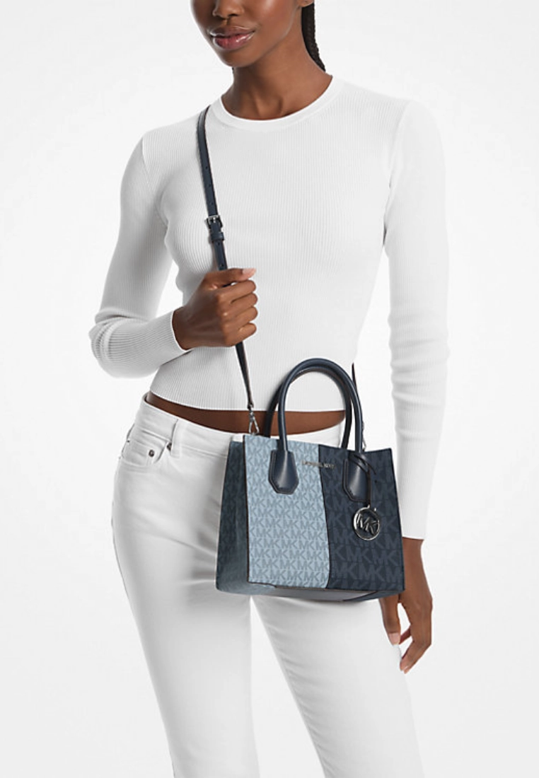 Michael Kors Mercer Crossbody Bag Medium Color-Block Logo In Navy Multi 35Rf4Sm9M2B