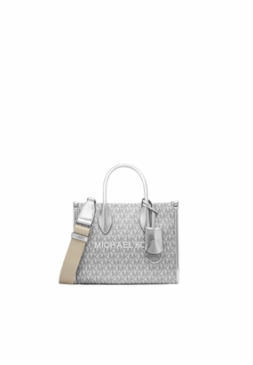 Michael Kors Mirella Metallic Signature Logo Crossbody Bag In Silver 35R5S7ZT1M