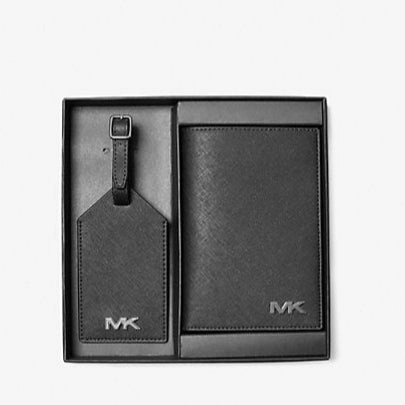 Michael Kors Saffiano Leather Passport Case and Luggage Tag Gift Set
