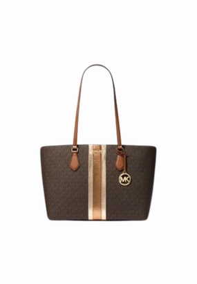 Michael Kors Sheila Large Signature Logo and Metallic Tote Bag In Brown 35F4G6HT9B