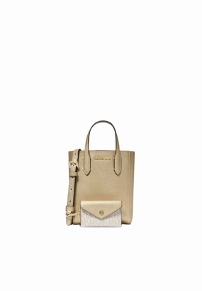 Michael Kors Vincent Extra-Small Metallic Crossbody Bag With Logo Card Case In Pale Gold 35F4G2VC0M