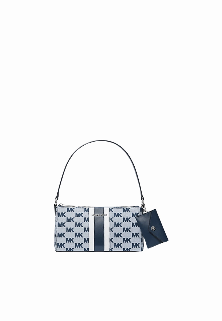 Michael Kors Vincent Medium Logo Jacquard Pochette Shoulder Bag With Card Case In Navy Bleu Marine 35R5S2VC6J