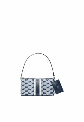 Michael Kors Vincent Medium Logo Jacquard Pochette Shoulder Bag With Card Case In Navy Bleu Marine 35R5S2VC6J
