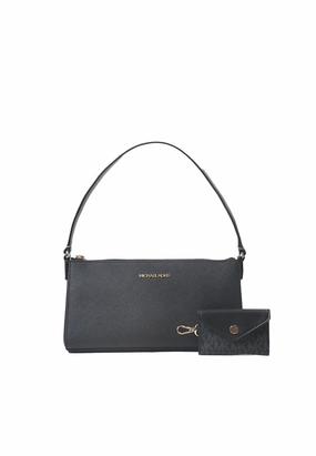 Michael Kors Vincent Pochette Shoulder Bag With Signature Logo Card Case In Black Noir 35F4G2VC6L