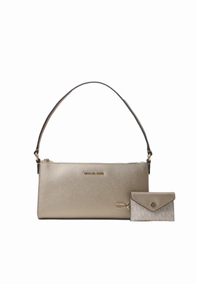 Michael Kors Vincent Pouchette Shoulder Bag With Logo Card Case In Pale Gold 35F4G2VC6M