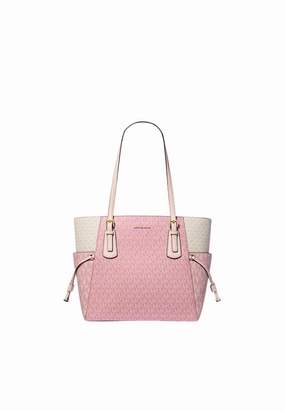 Michael Kors Voyager Tote Bag Large Color-Block Signature Logo In Powder Blush Multi 35S5Gv6T7B