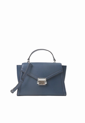 Michael Kors Whitney Medium Flap Top Handle Satchel Bag In Navy 35R4SWHS2L