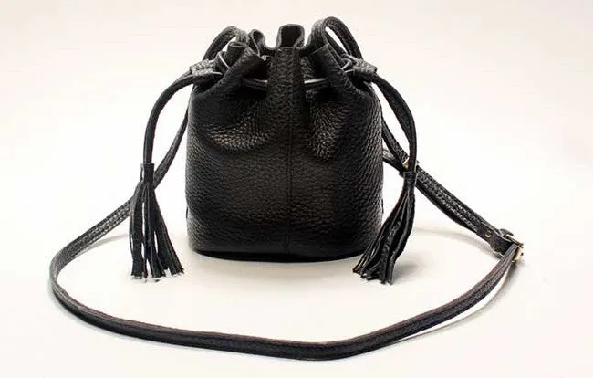Mini LEATHER WOMEN Barrel Bag Small Bucket Purse SHOULDER Purses FOR WOMEN