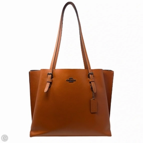 Mollie Double Face Leather Tote Bag Designer By Coach In Sunset Brown, Size: Large