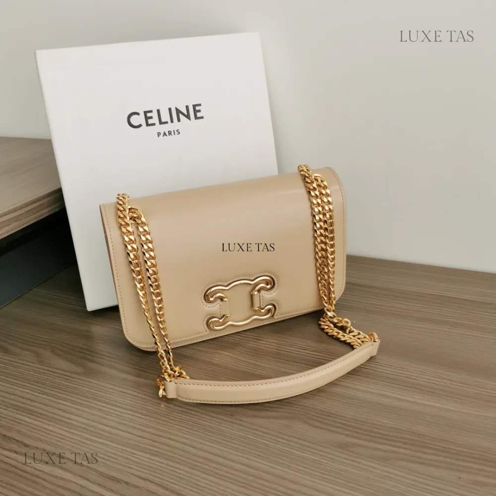 Natural Medium Bag Triomphe Frame In Shiny Calfskin Leather Shoulder Bag for Women