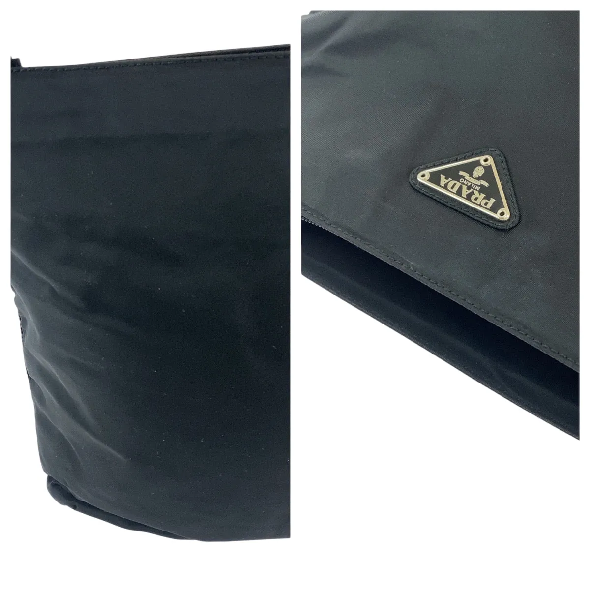 PRADA Shoulder Bag B6242 Nylon black Test Triangle With logo