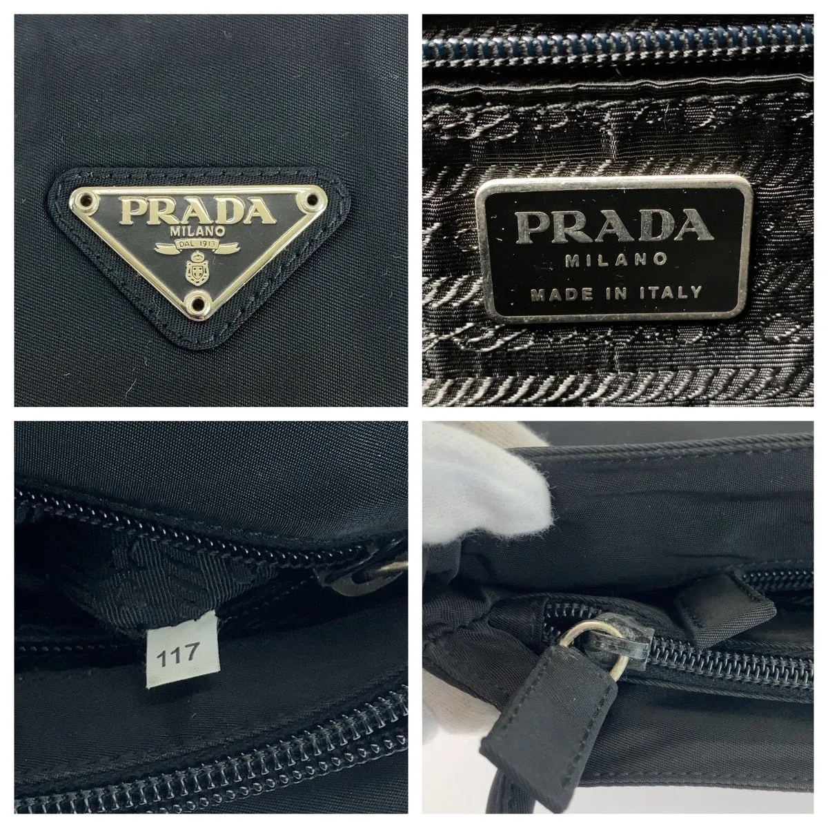 PRADA Shoulder Bag B6242 Nylon black Test Triangle With logo